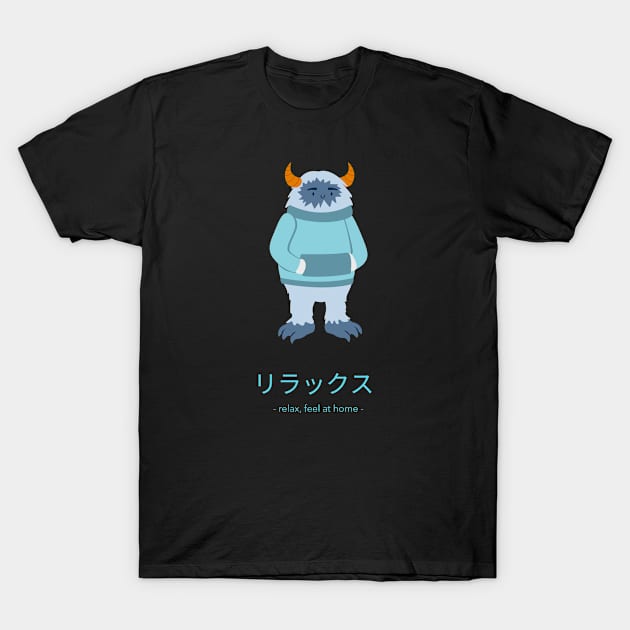 Yeti Relax Feel At Home Japanese Characters T-Shirt by Bunchatees